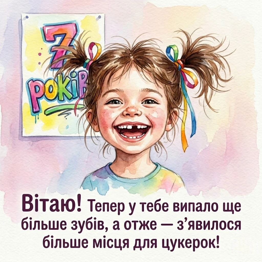 Вітаємо із семиріччям! Яскраві картинки та побажання для хлопчиків і дівчаток
