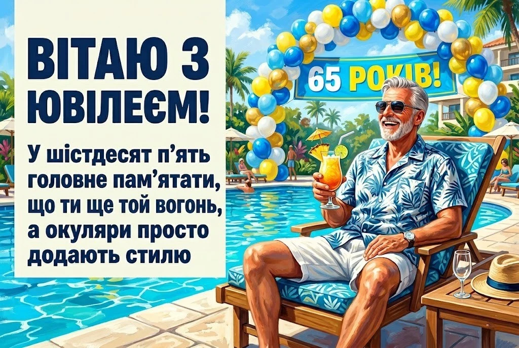 Картинки з ювілеєм 65 років для чоловіка: найкращі листівки та привітання