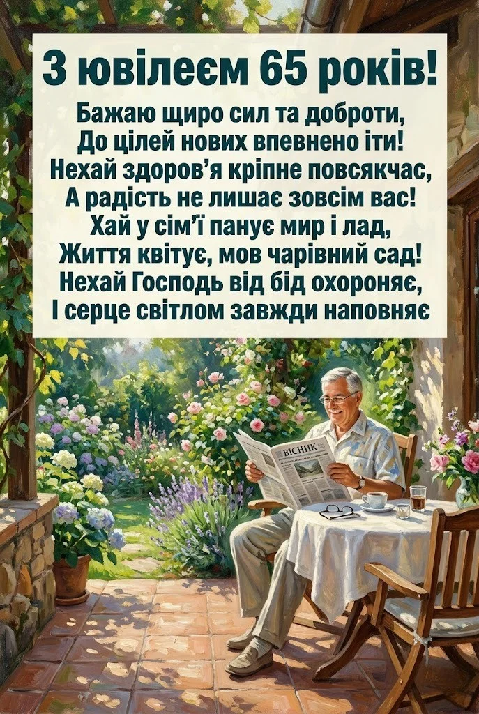 Картинки з ювілеєм 65 років для чоловіка: найкращі листівки та привітання