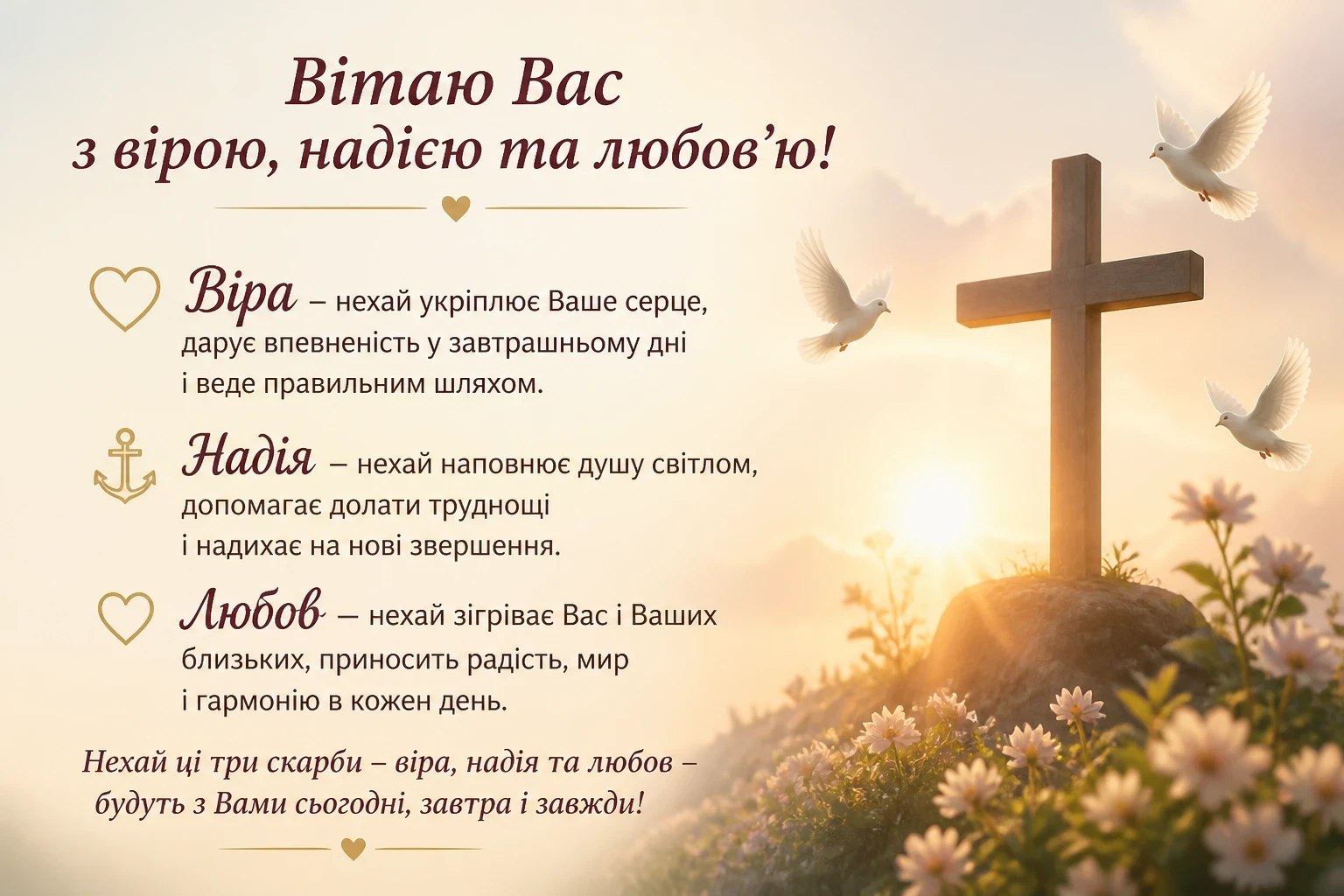 Привітання про віру надію та любов